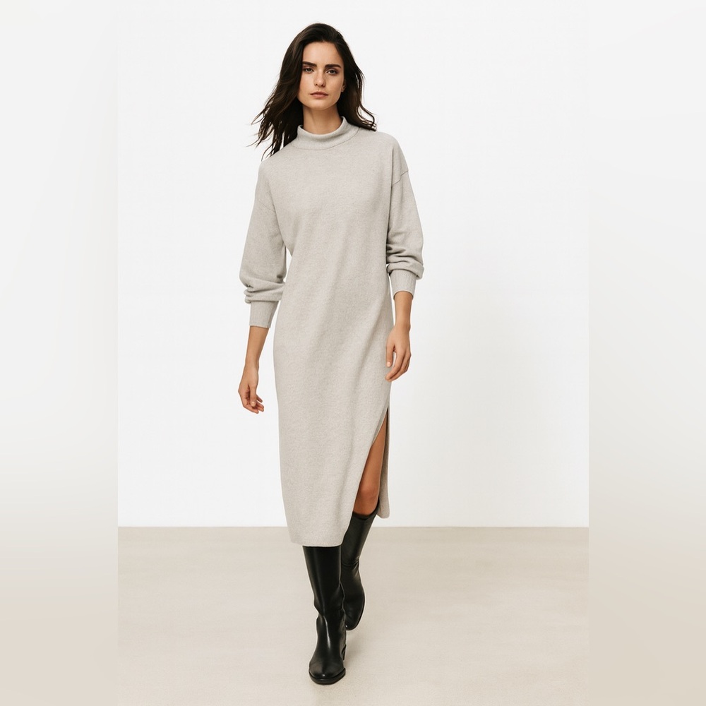Wilfred 100% Merino Wool Cream Mock Neck Sweater Dress w/ Front Slit – Size S - Picture 2 of 10